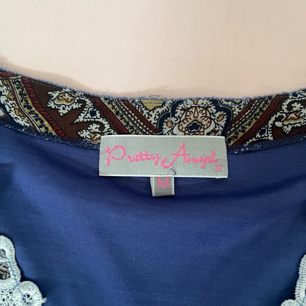 Pretty Angel Boho Fairy Navy Knit Tunic with Paisley Trim - Picture 2 of 5